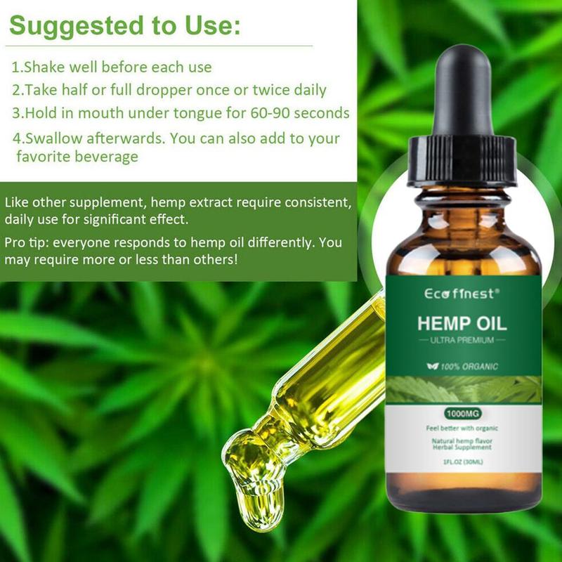 Organic Hemp Oil Pain Relief Sleep Aid Anti Stress Hemp Extract Drops ECO Finest Facial Body Skin Care Massager Oil Help Sleep