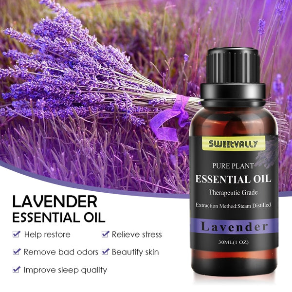 Sweetvally 30ML Lavender Aroma Humidifier Pour Diffusers Skin Care Fragrance Oil Relieve Stress Aromatherapy Essential Oil