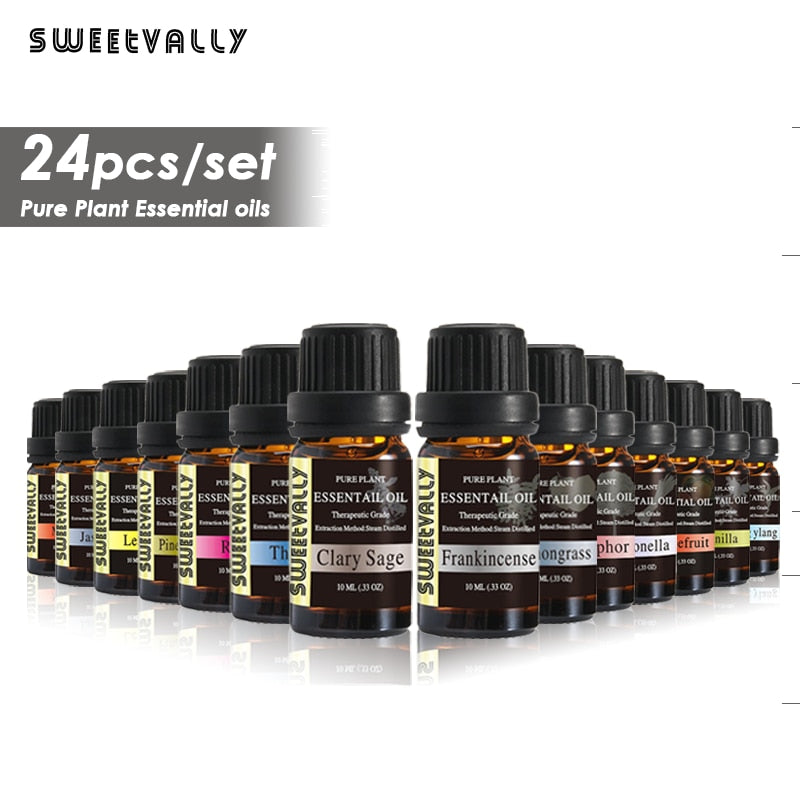 24pcs Water-soluble Essential Oil Relieve Stress for Humidifier Fragrance Lamp Air Freshening Aromatherapy Essential Oils 10ml