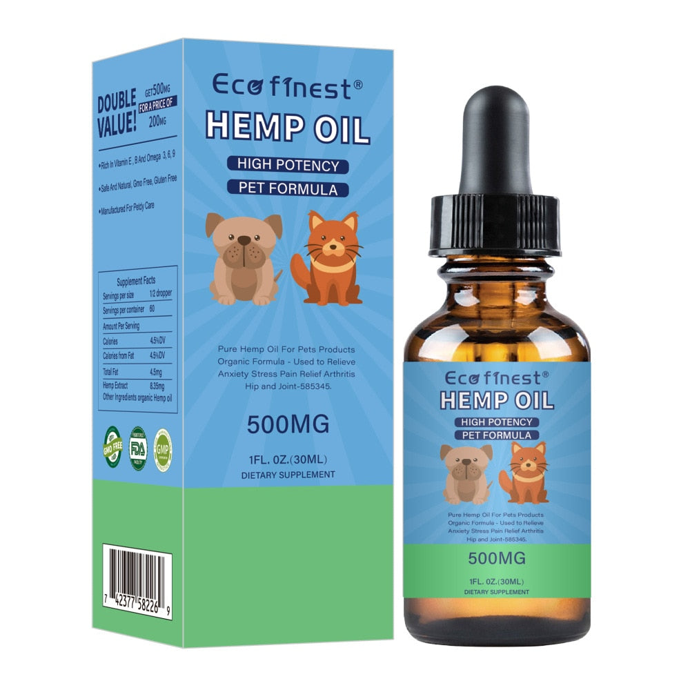 Hemp Essential Oil for Dogs Natural Herbs of Pet Care Oil Anxiety Relief Pain Joint hip Strengtheens immunity