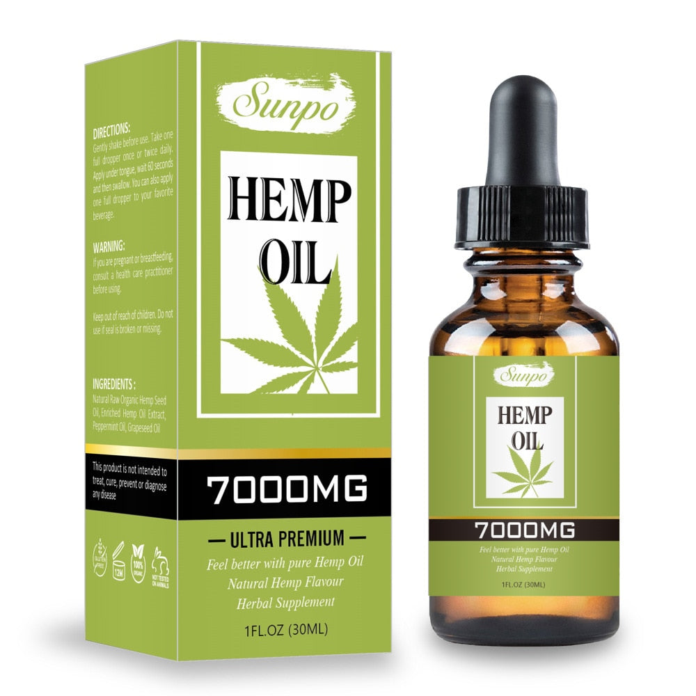 Hemp Oil 7000mg contains cbd 100% Natural Sleep Aid Anti Stress Hemp Extract Drops For Pain, Anxiety Stress Relief