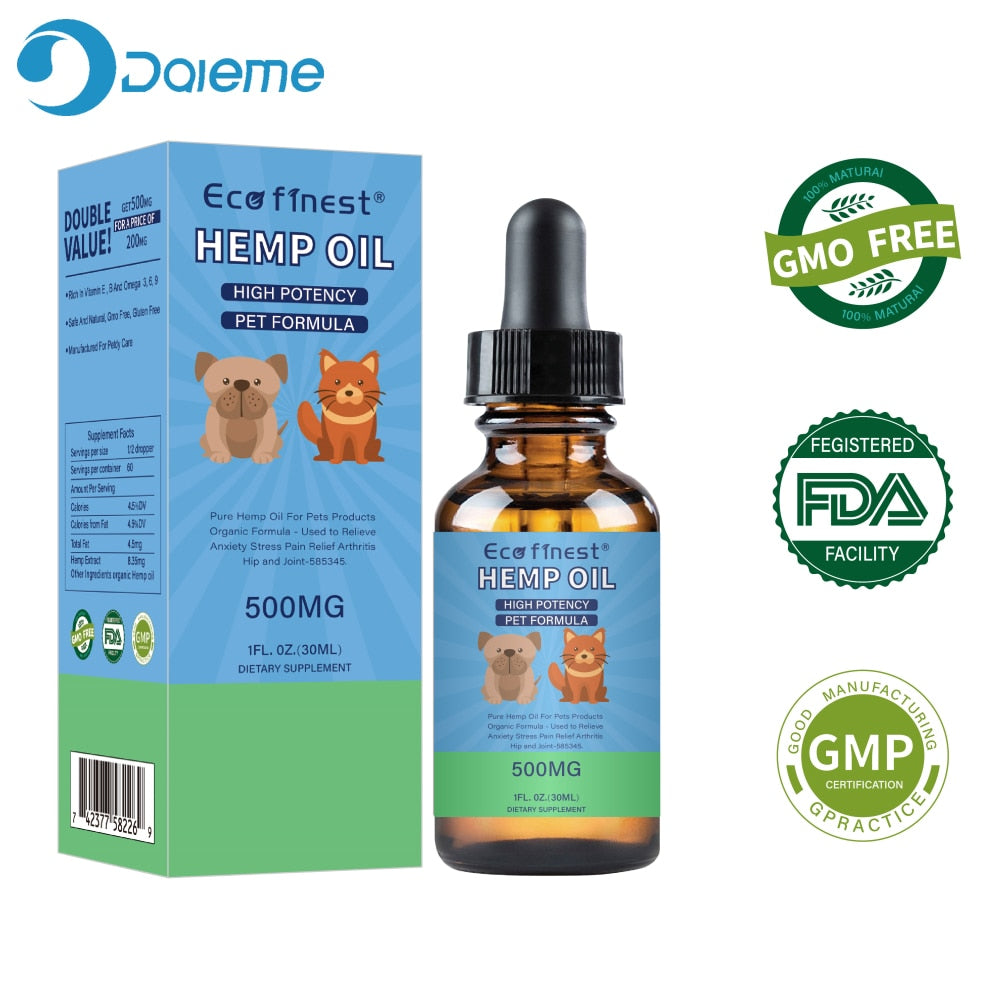 30ML Hemp Essential Oil Dogs Natural Herbs of Pet Care Oil for Anxiety Relief Pain Joint hip Strengthens immunity Hemp Oil