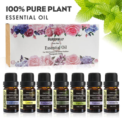 Sweetvally 7pcs Natural Essential Oil 10ml Effectively Relieve Pain Stable Mood Nourish Skin Pure Plant Basil Oil Massage Oil